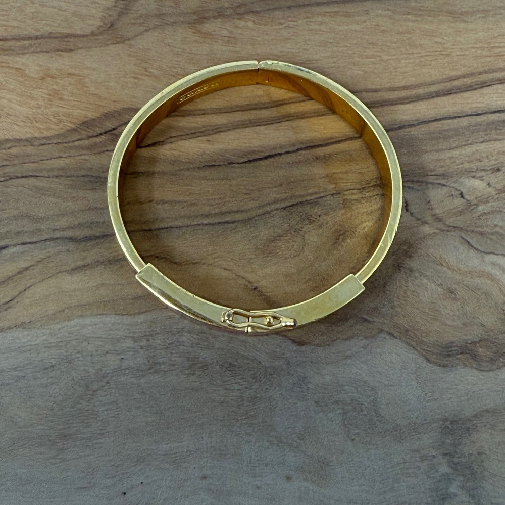 Coach Purple Enamel Gold Tone Hinge Bangle Bracelet Designer Classic Chic Luxury - Picture 8 of 9